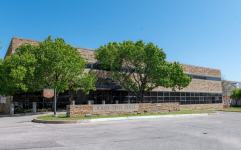 John Zink Hall at The University of Tulsa, stone facade.